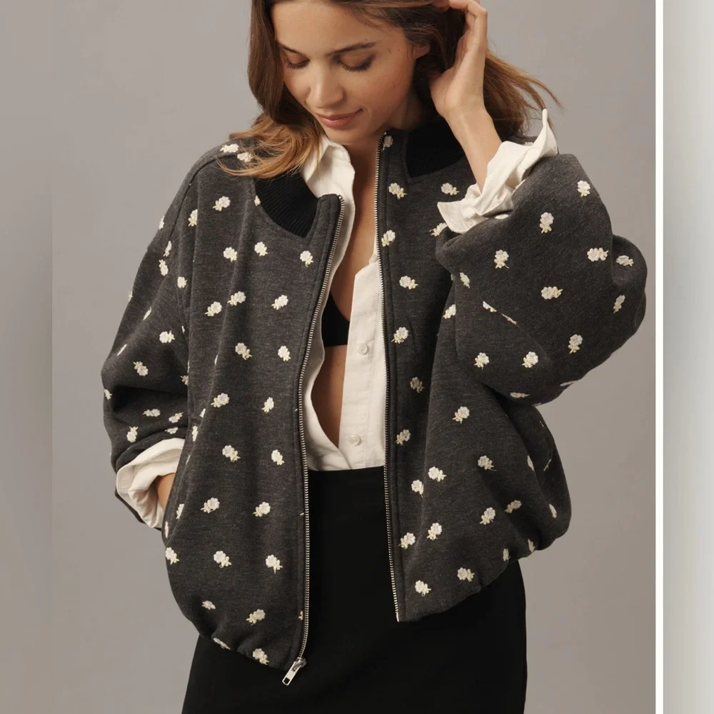 Anthropologie Maeve Embroidered Plush Bubble Coat - Picture 3 of 7